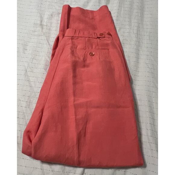 Emma James Linen Blend Trousers Size 12 Coral. High Waisted, Front Pleats. - Picture 4 of 4